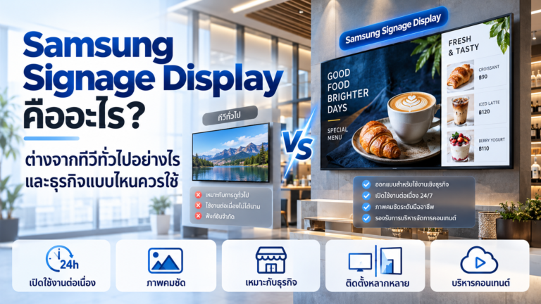 Samsung Signage Display คืออะไร? ต่างจากทีวีทั่วไปอย่างไร และธุรกิจแบบไหนควรใช้