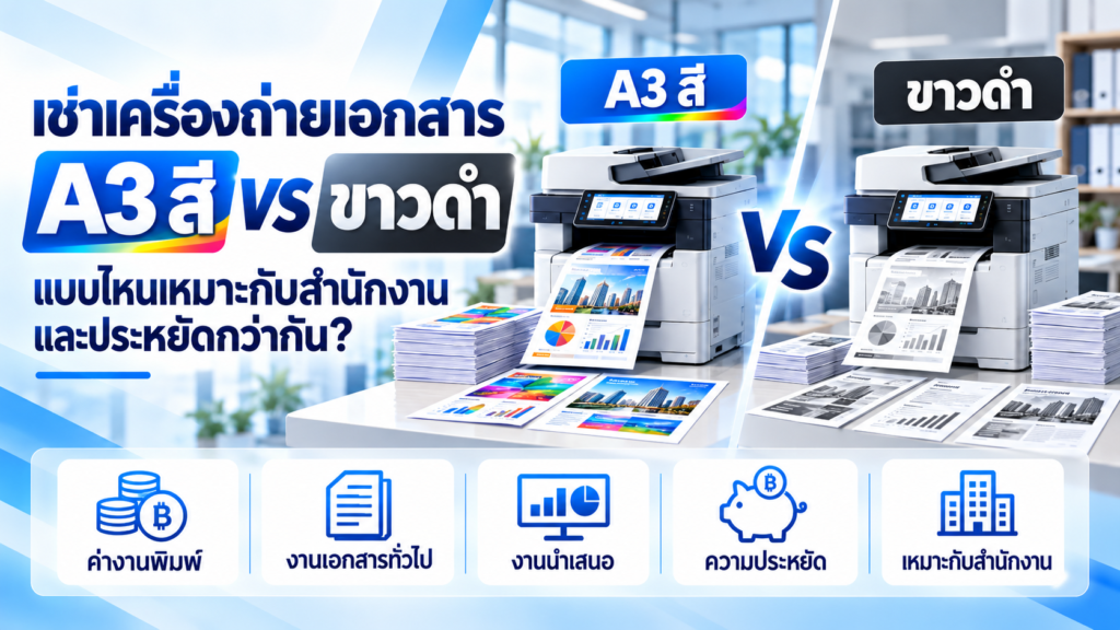 เช่าเครื่องถ่ายเอกสาร A3 สีเทียบกับขาวดำสำหรับสำนักงานและองค์กร
