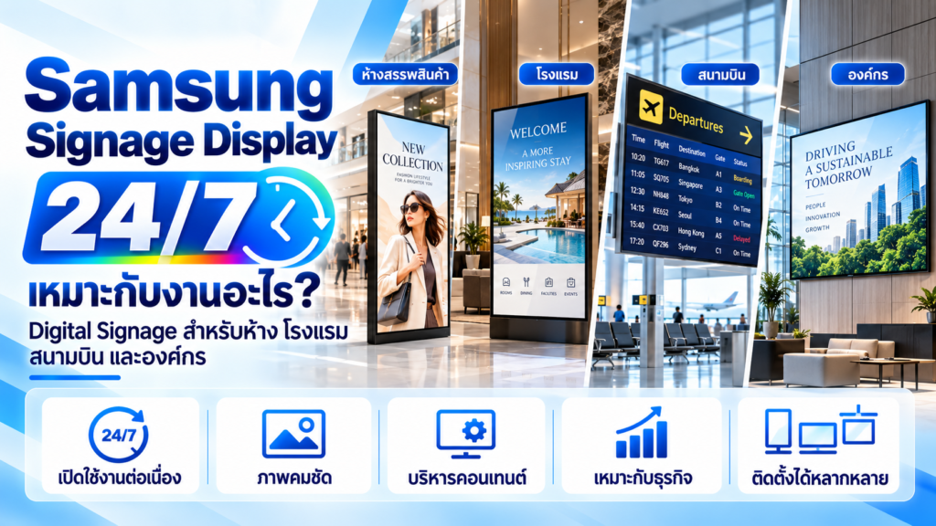Samsung Signage Display 24/7 สำหรับห้าง โรงแรม สนามบิน โรงพยาบาล และองค์กร