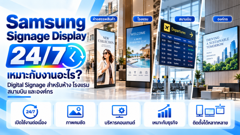 Samsung Signage Display 24/7 เหมาะกับงานอะไร? Digital Signage สำหรับห้าง โรงแรม สนามบิน และองค์กร